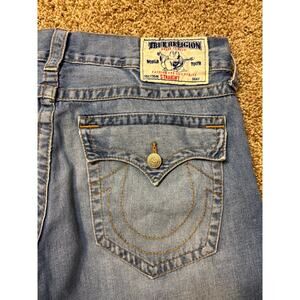 True Religion Straight Jeans Flap Back Pockets Faded Mid Rise Mens Size 36